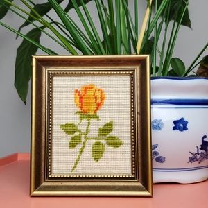 Vintage cross-stitch framed flower